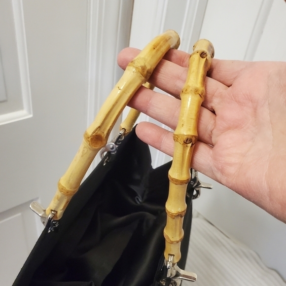 Sunny Hawaii Black Canvas Tote With Bamboo Handles, Lightweight, open top - Picture 2 of 10